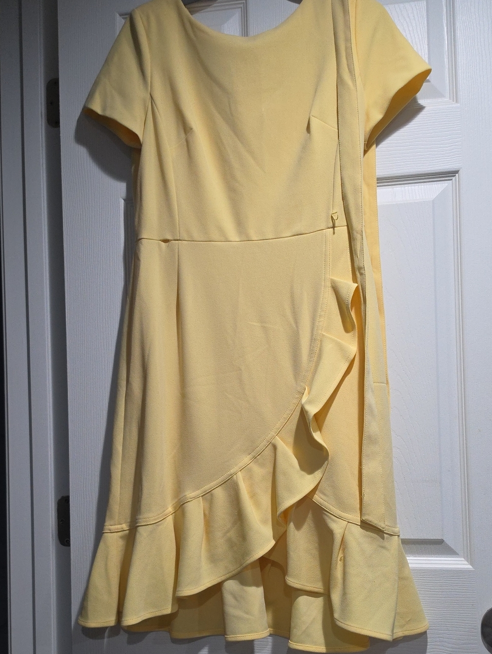 Calvin Klein Soft Yellow Ruffle Wrap Midi Dress
